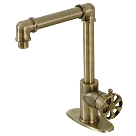 Kingston Brass KSD144RXAB Single-Handle Bathroom Faucet with Push Pop-Up, Antique Brass KSD144RXAB